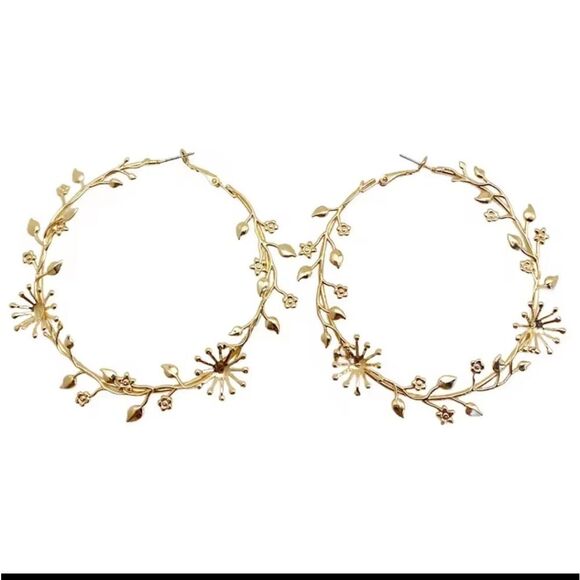 New FP Gold Floral Vine Hoop Earrings - Picture 2 of 8